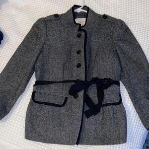 2P Ann Taylor Loft Blazer in Gray w/Black Trim w/Removable Belt